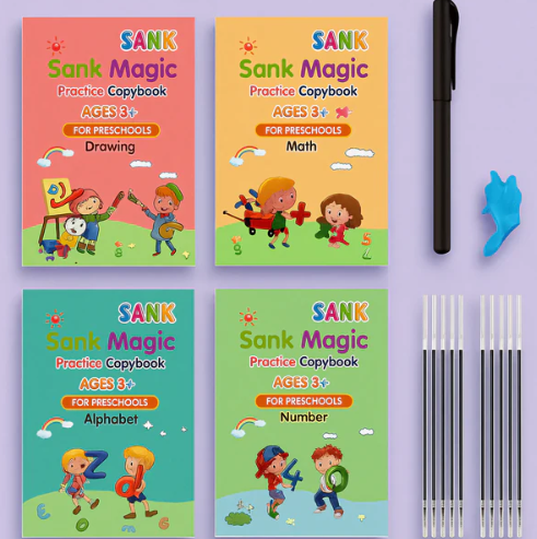 Sank Magic Practice 4 Books Pack + 1 Pen + 10Refills + 1Griper